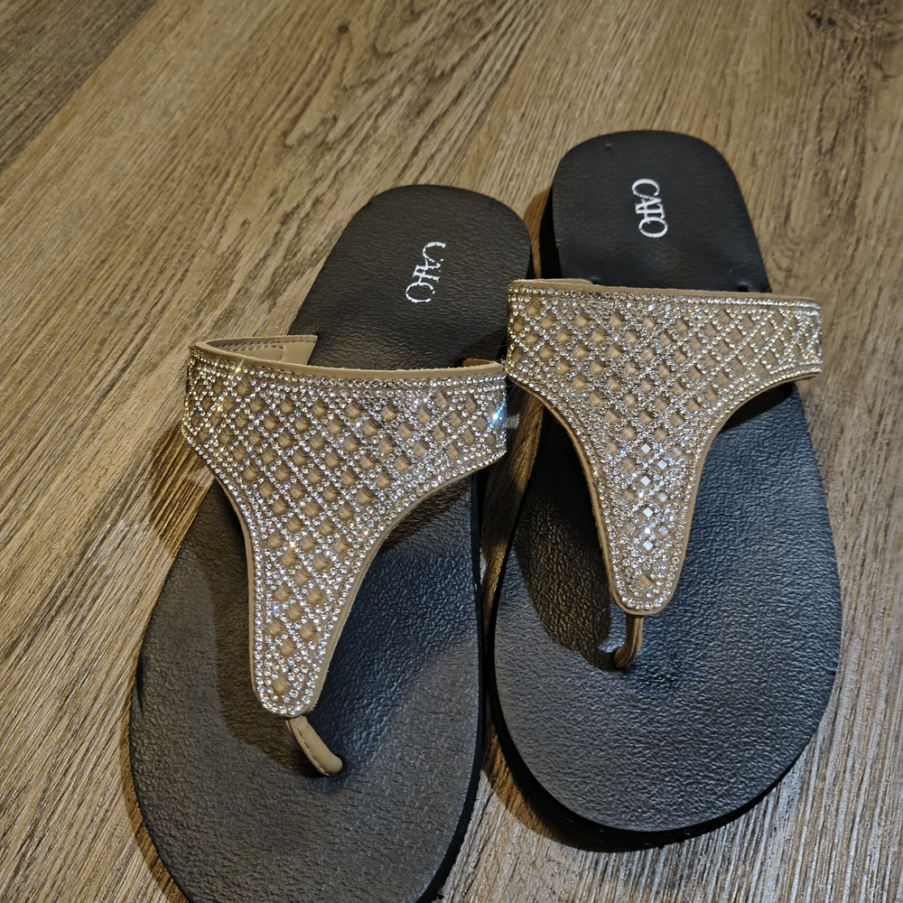 Cato Black and Gold Embellished Sandals